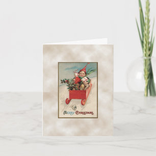 Christmas Vintage boy on a sled Holiday Card