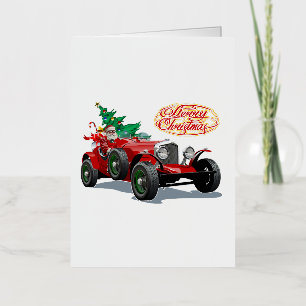 Christmas vintage car foil greeting card