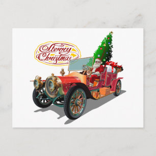 Christmas vintage car invitation postcard