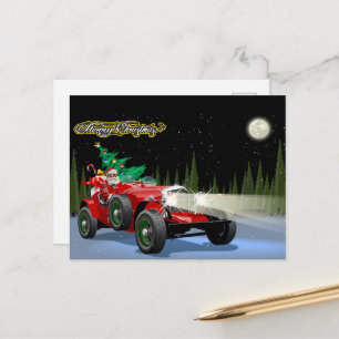 Christmas vintage car postcard