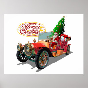 Christmas vintage car poster