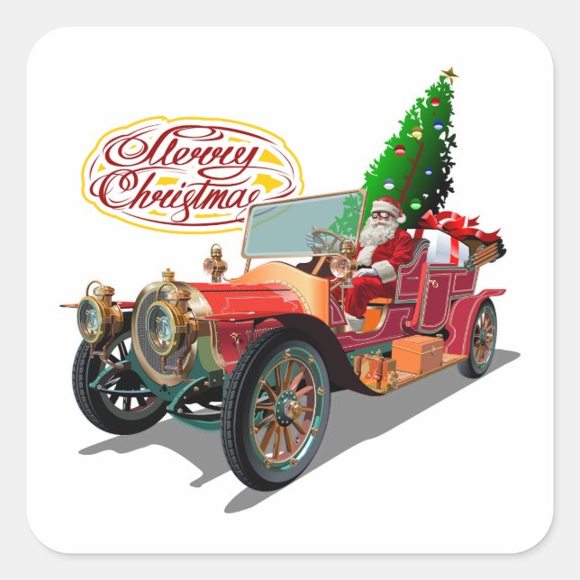 Christmas vintage car square sticker (Front)