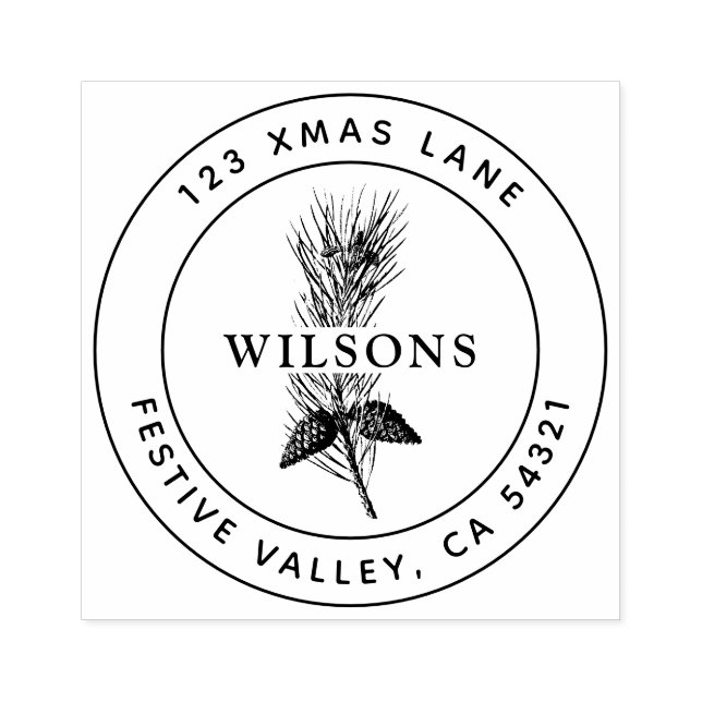 Christmas Vintage Conifers Pine Holiday Address Rubber Stamp (Imprint)