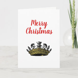 Christmas Vintage Crown With Chess Pieces Colour Holiday Card