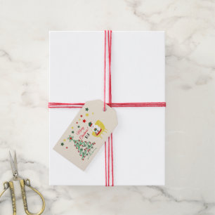 Christmas Vintage Cute White Bear Tree Monogram Gift Tags