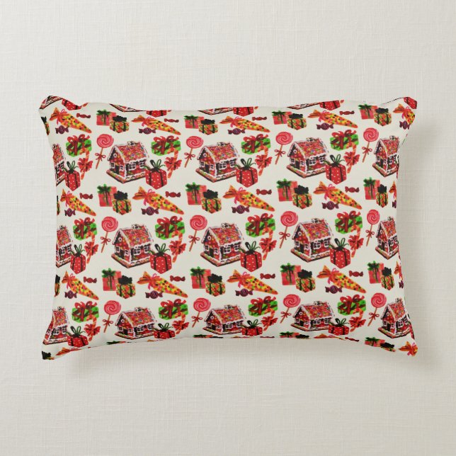 Christmas Vintage Family House Candy Cane Accent Pillow (Front)