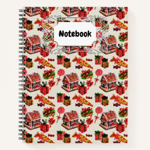 Christmas Vintage Family House Candy Cane Notebook