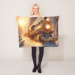 Christmas Vintage Holiday Train Snowy Winter Fleece Blanket