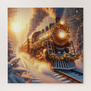 Christmas Vintage Holiday Train Snowy Winter Jigsaw Puzzle