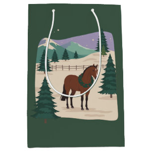 Christmas Vintage Horse 90s Style Retro Xmas Tree Medium Gift Bag