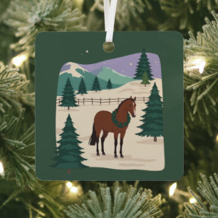 Christmas Vintage Horse 90s Style Retro Xmas Tree Metal Ornament