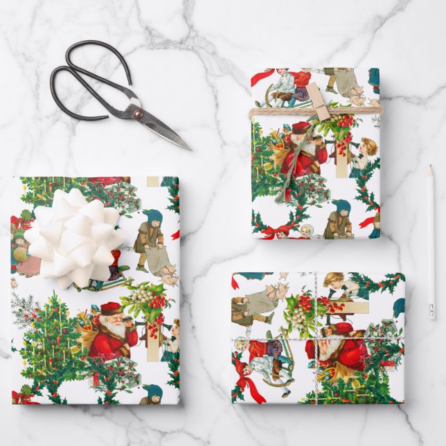 Christmas ,vintage ,mistletoe,poinsettia flower   wrapping paper sheet (Front)