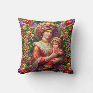 CHRISTMAS ~ Vintage Mother and Baby ~ Throw Pillow