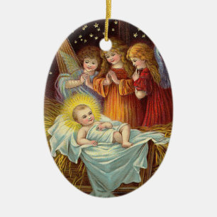 Christmas Vintage Nativity Scene Ceramic Ornament