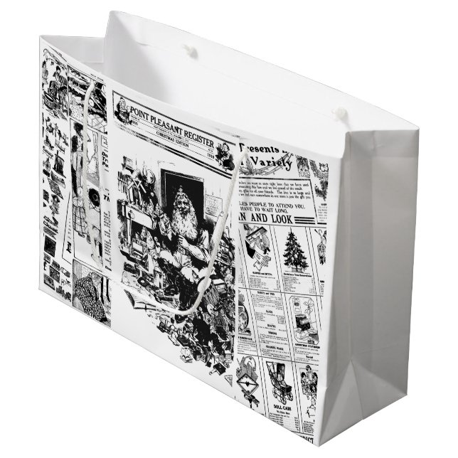 Christmas Vintage Newspaper Santa gift bag (Front Angled)