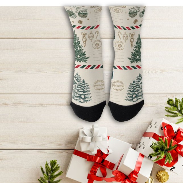 Christmas Vintage Postcard Custom Crew Sock (Creator Uploaded)