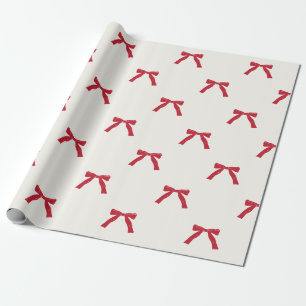 christmas vintage red ribbon bows on cream holiday wrapping paper