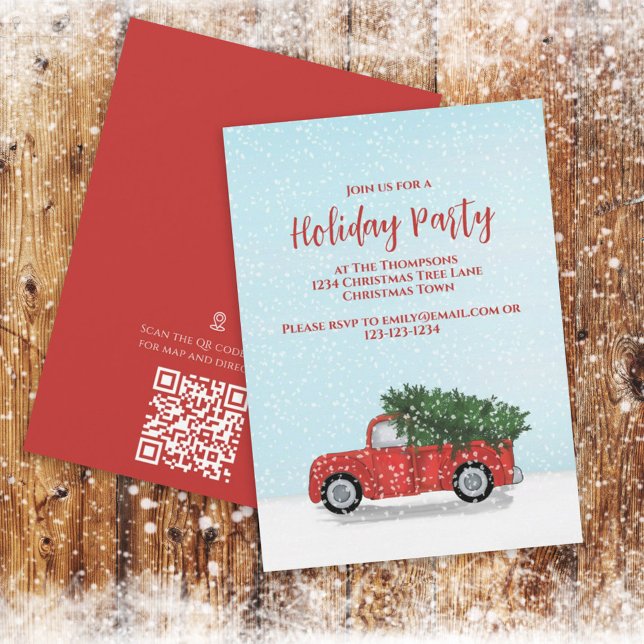 Christmas Vintage Red Truck Code Map Directions Invitation (Creator Uploaded)