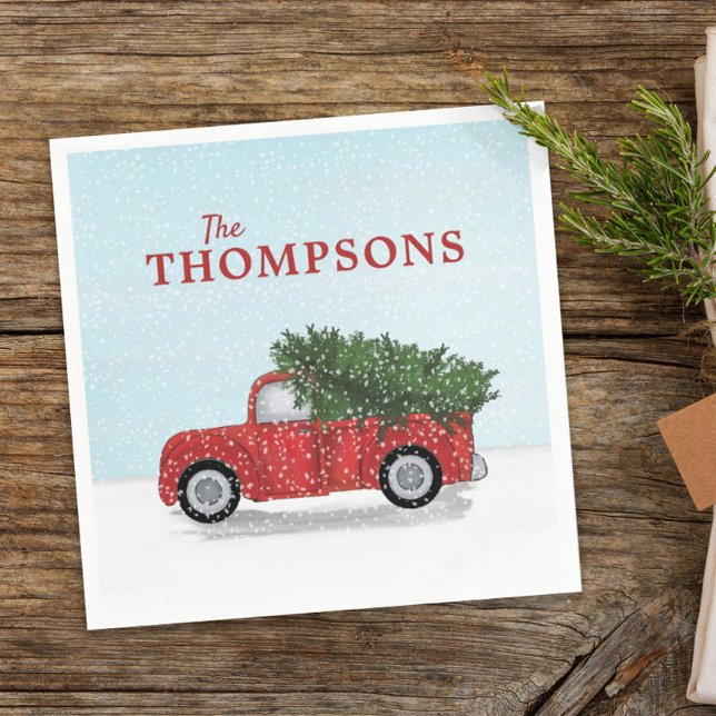 Christmas Vintage Red Truck Cute Holiday Winter Napkin (Creator Uploaded)