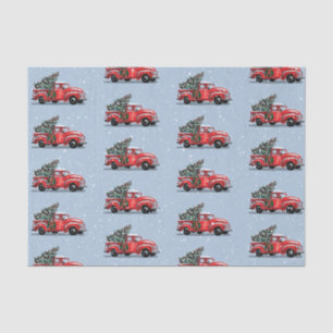 Christmas Vintage Red Truck on Blue Gray Snow Tissue Paper