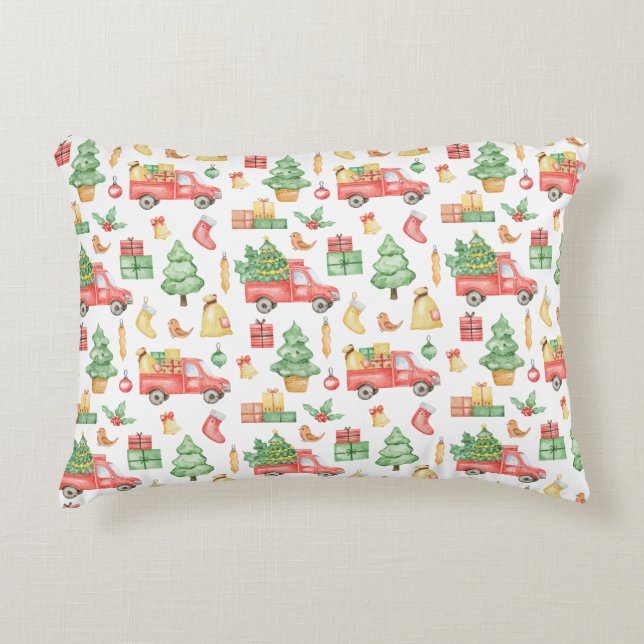 Christmas Vintage Red Truck Pattern Accent Pillow (Front)
