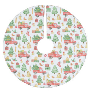 Christmas Vintage Red Truck Pattern Brushed Polyester Tree Skirt