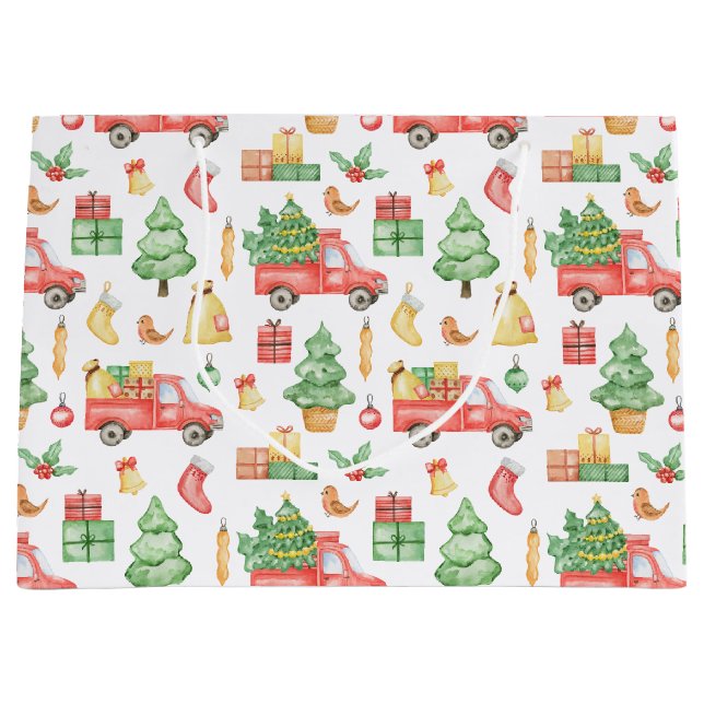 Christmas Vintage Red Truck Pattern Large Gift Bag (Front)