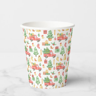 Christmas Vintage Red Truck Pattern Paper Cups