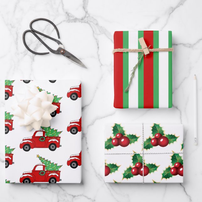 Christmas Vintage Red Truck, Wrapping Paper Set (Front)