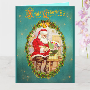 Christmas Vintage Santa Claus in His Workshop Card