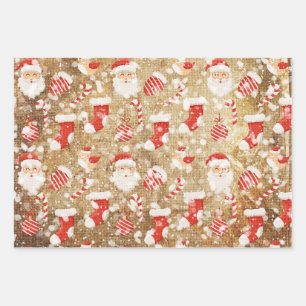 Christmas Vintage Santa Claus & Stockings Pattern Wrapping Paper Sheet