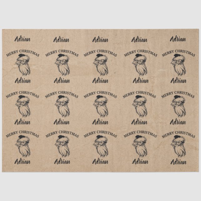 Christmas Vintage Santa Custom Name Kraft  Tissue Paper (Front)