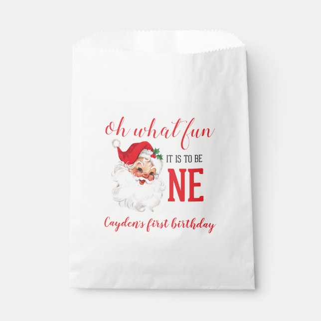 Christmas Vintage Santa First Birthday Favour Bag (Front)