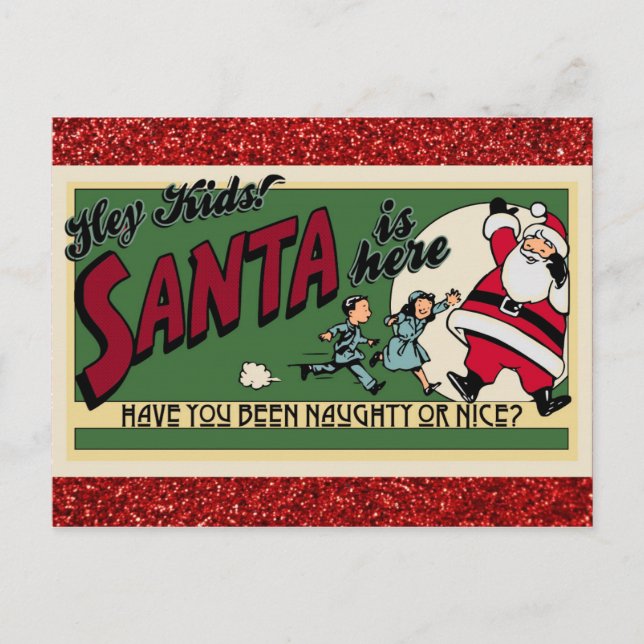 Christmas Vintage Santa Naughty Or Nice Postcard (Front)