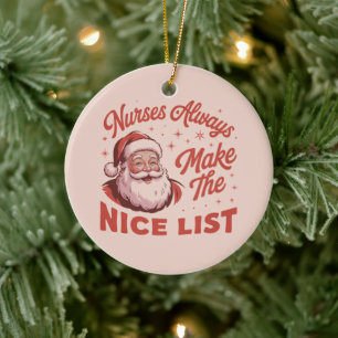 Christmas Vintage Santa Nurses Make the Nice List  Ceramic Ornament
