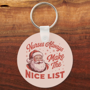 Christmas Vintage Santa Nurses Make the Nice List  Keychain