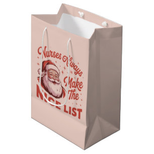Christmas Vintage Santa Nurses Make the Nice List  Medium Gift Bag