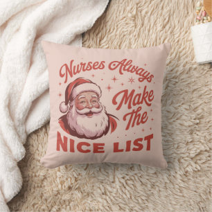 Christmas Vintage Santa Nurses Make the Nice List  Throw Pillow