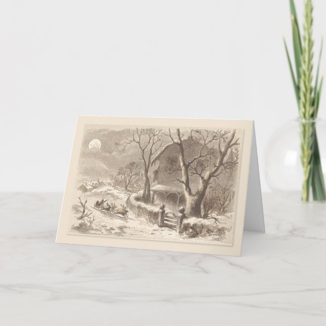 Christmas Vintage Santa Sleighs in Moonlight Card (Front)