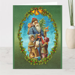 Christmas Vintage Santa w/Kids Xmas Tree & Toys Card