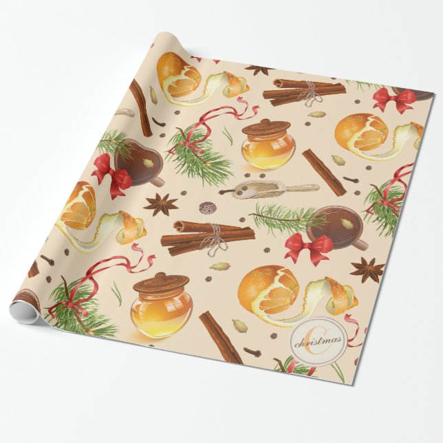 Christmas Vintage Scents Wrapping Paper (Unrolled)