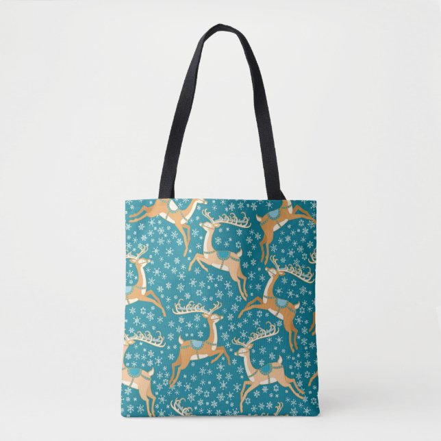 Christmas vintage seamless pattern with reindeer. tote bag (Front)