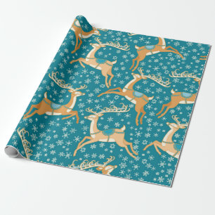 Christmas vintage seamless pattern with reindeer. wrapping paper