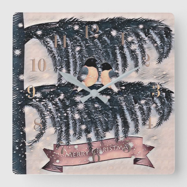 Christmas , Vintage Square Wall Clock (Front)