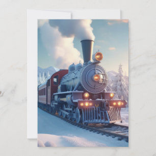 Christmas Vintage Steam Train Snow frozen Woodland Holiday Card