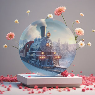 Christmas Vintage Steam Train Snow frozen Woodland Paper Plate