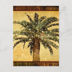 Christmas Vintage Tropical Palm Tree w Snowflakes Holiday Postcard