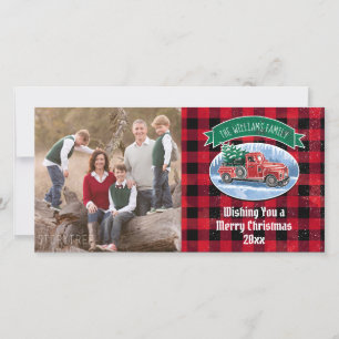 Christmas Vintage Truck Add Photo and Name Holiday Card