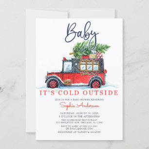 Christmas Vintage Truck Baby It's Cold Outside Invitation