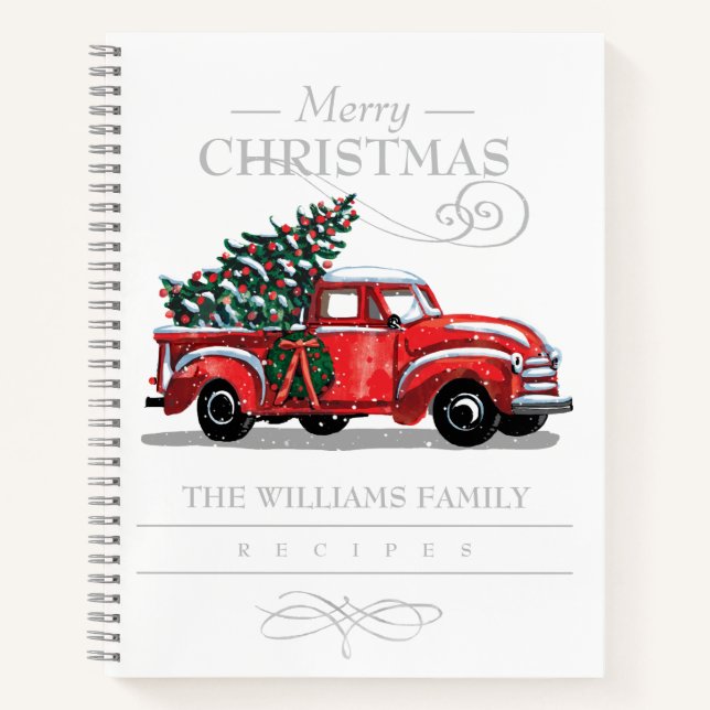 Christmas Vintage Truck Family Name Holiday Recipe Notebook (Front)